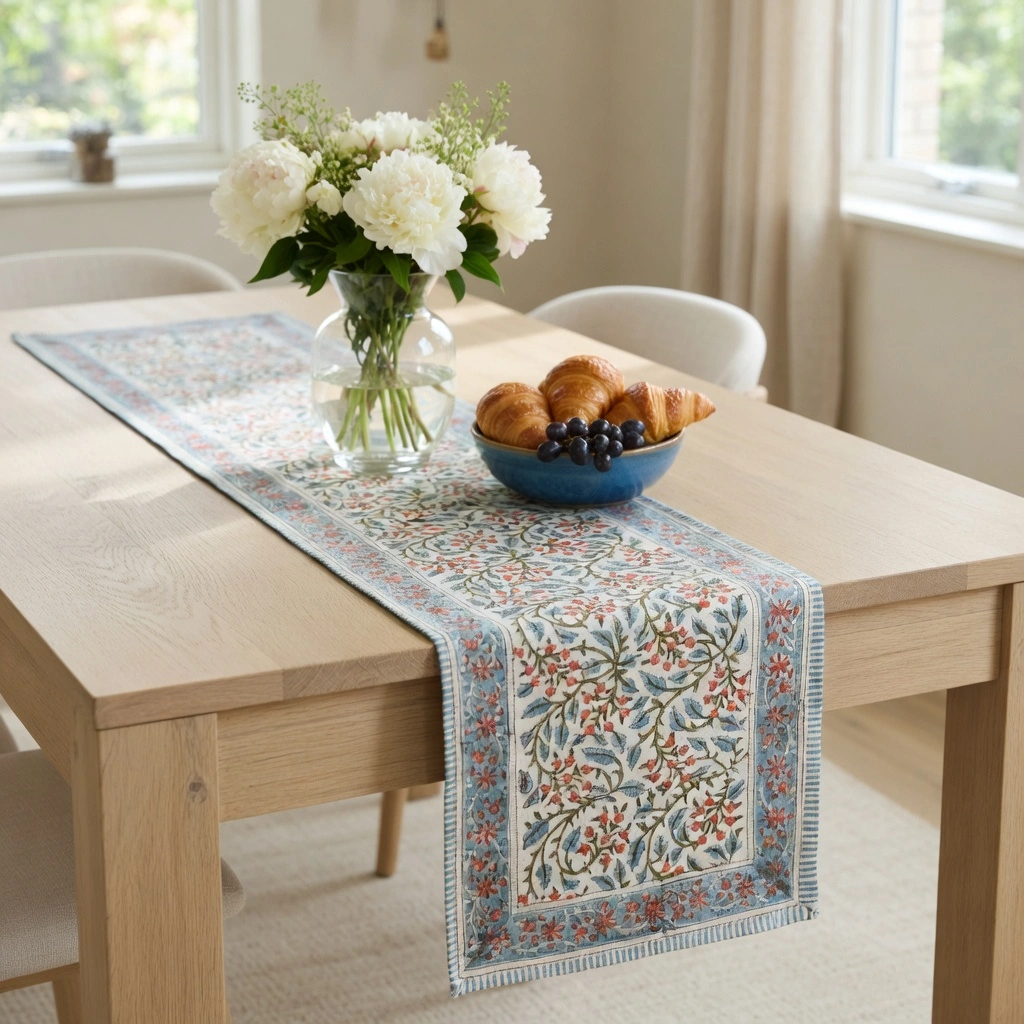 Hand Block Printed Cotton Canvas Table Runner 33x170 cms Berry Pink 106128