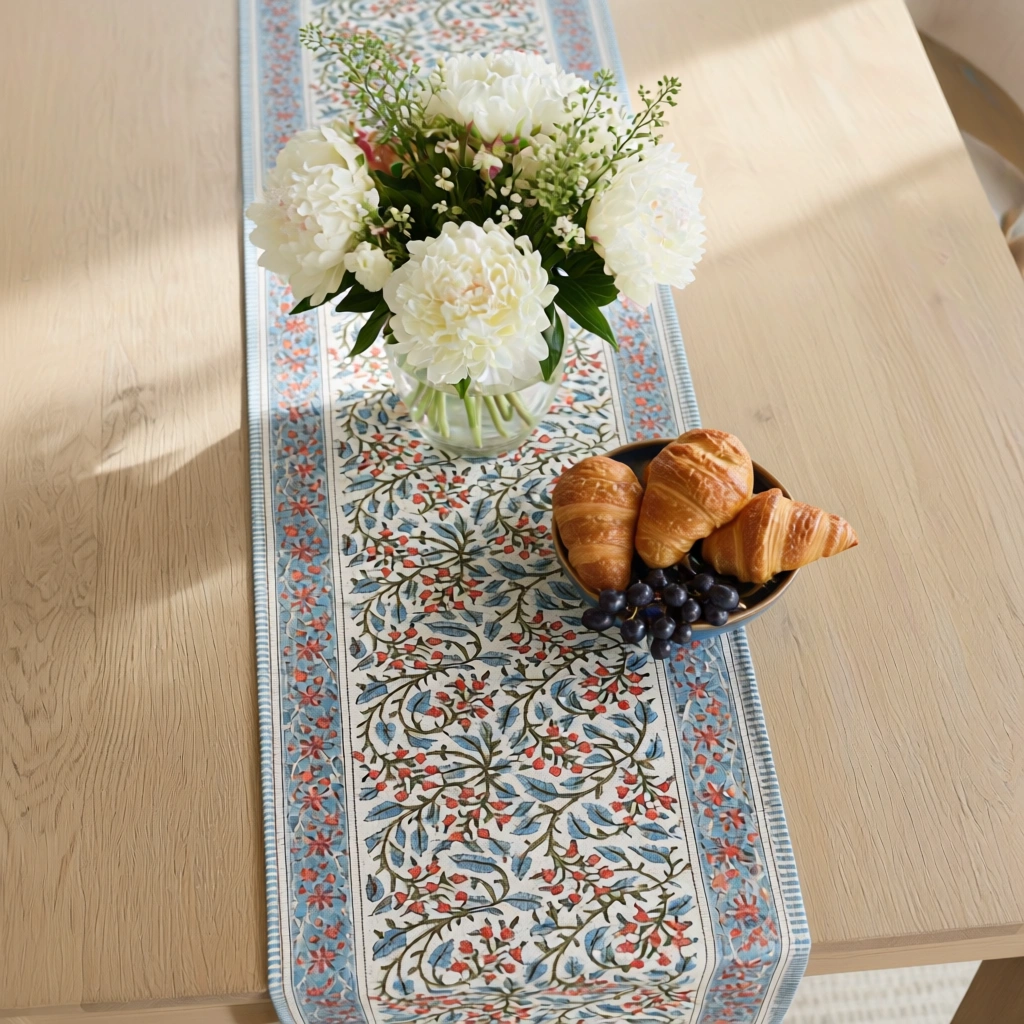 Hand Block Printed Cotton Canvas Table Runner 33x170 cms Berry Pink 106128