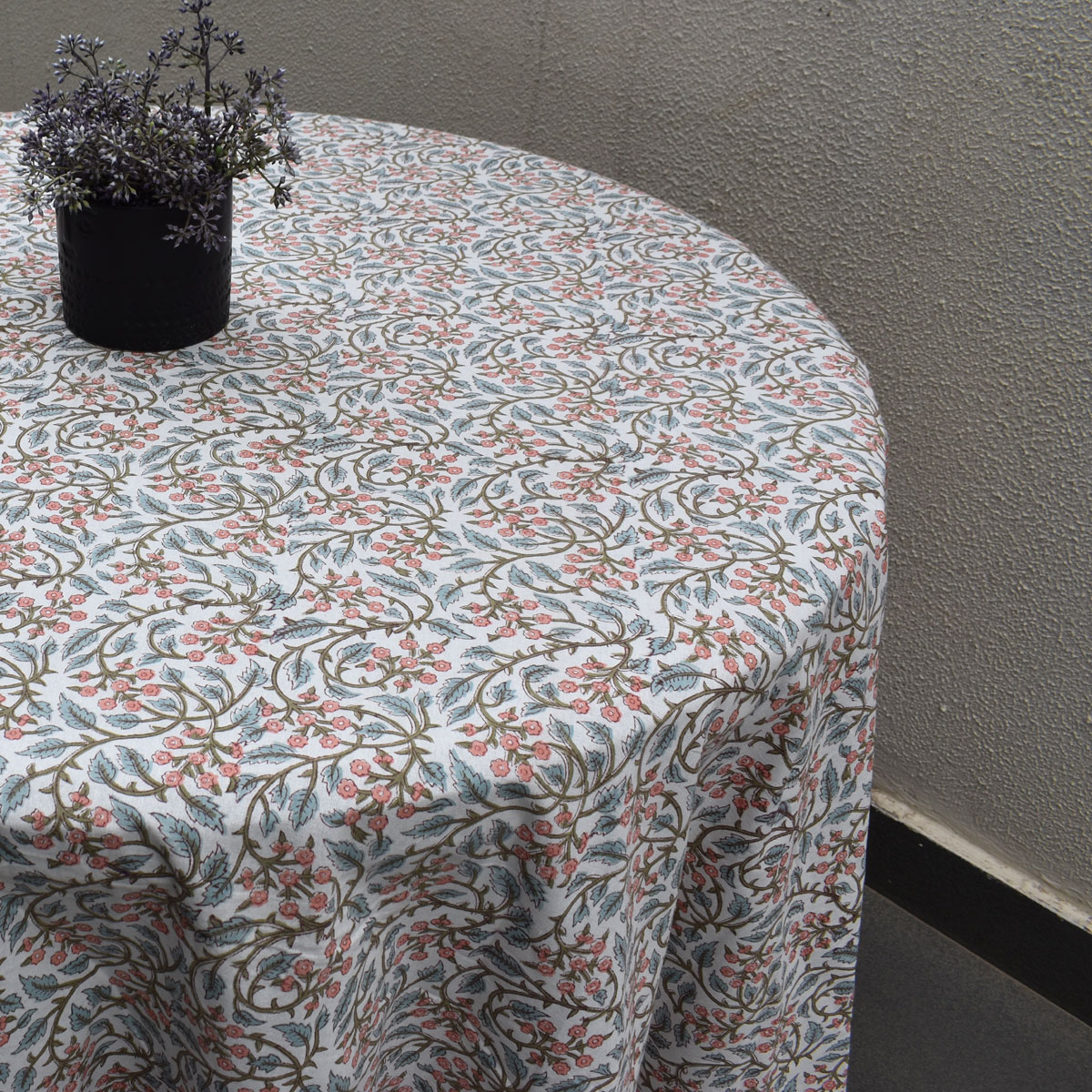 Hand Block Printed Cotton Round Tablecloth 220 cms  Berry Pink 106128