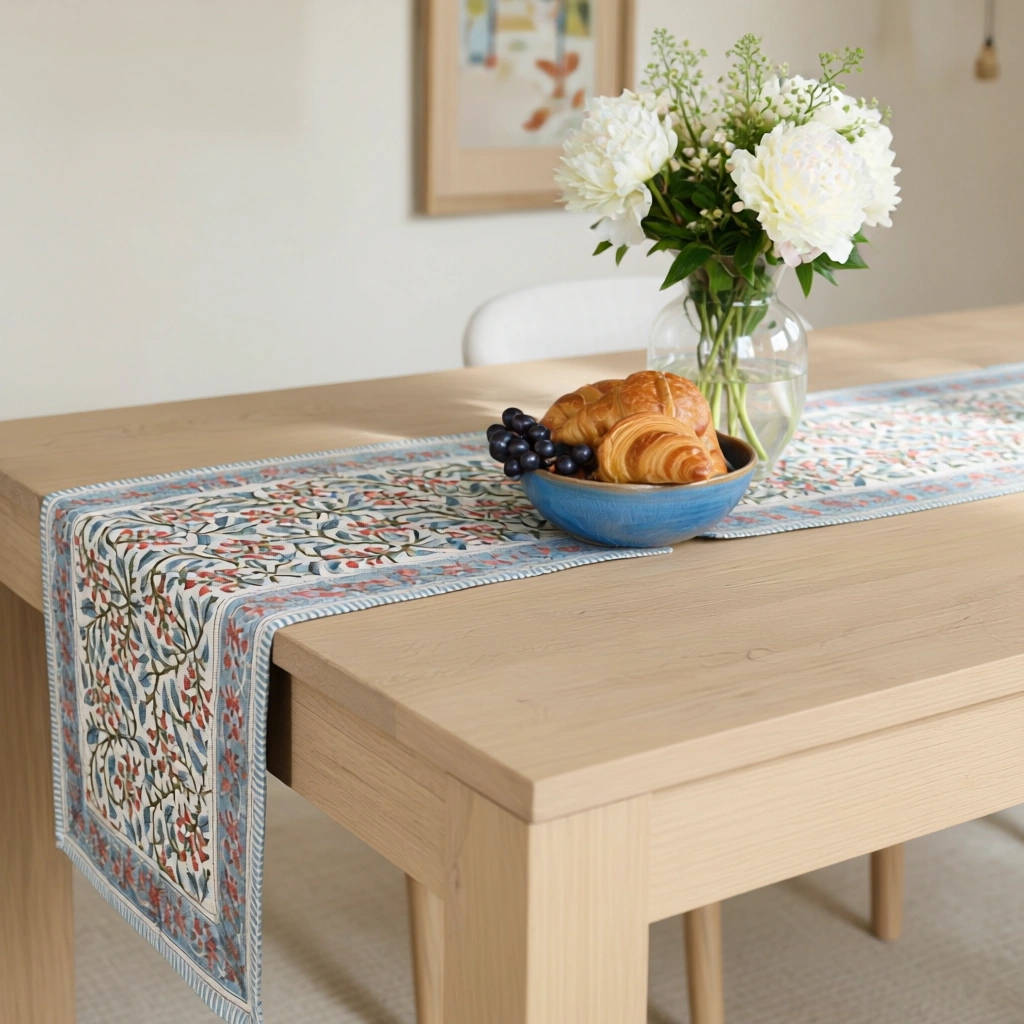 Hand Block Printed Cotton Canvas Table Runner 33x170 cms Berry Pink 106128