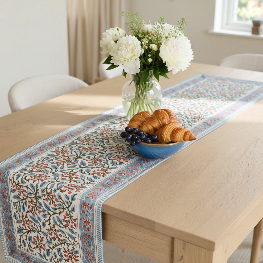 Hand Block Printed Cotton Canvas Table Runner 33x170 cms Berry Pink 106128