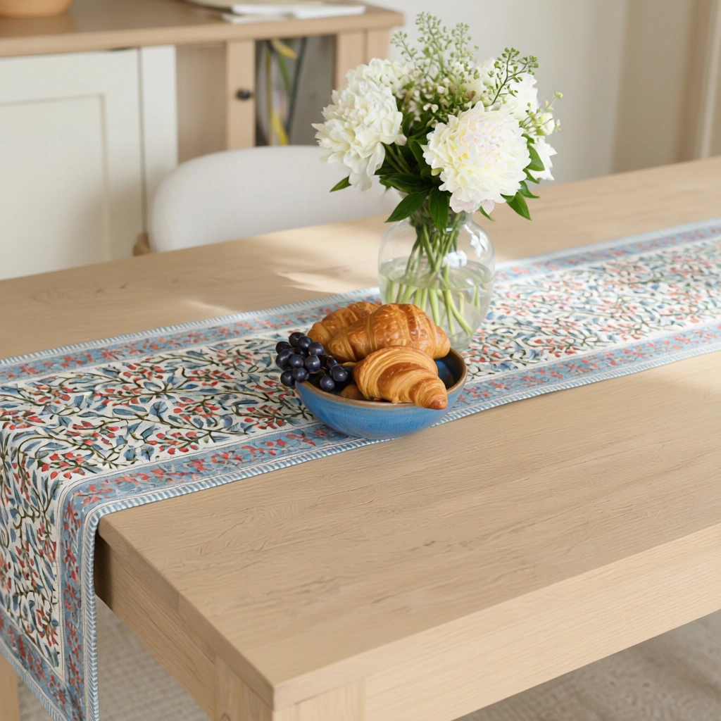 Hand Block Printed Cotton Canvas Table Runner 33x170 cms Berry Pink 106128
