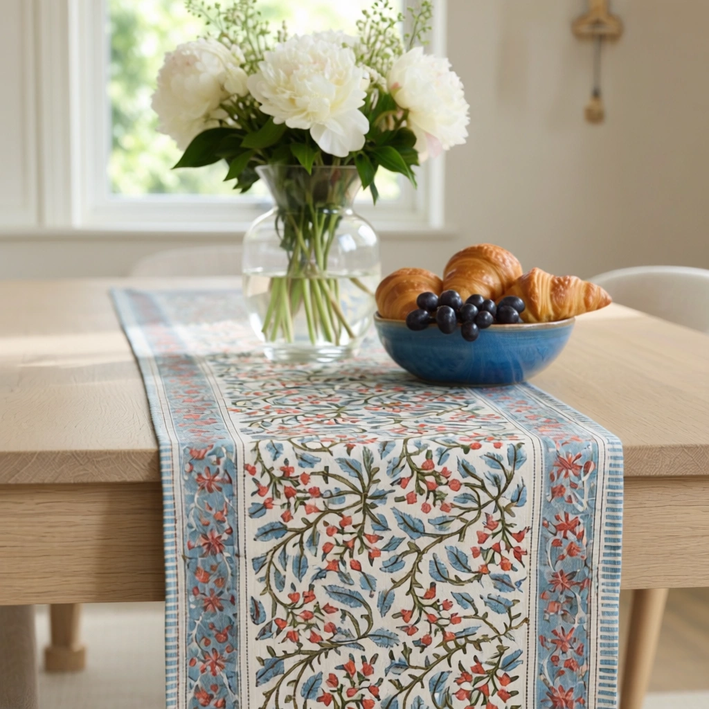 Hand Block Printed Cotton Canvas Table Runner 33x170 cms Berry Pink 106128