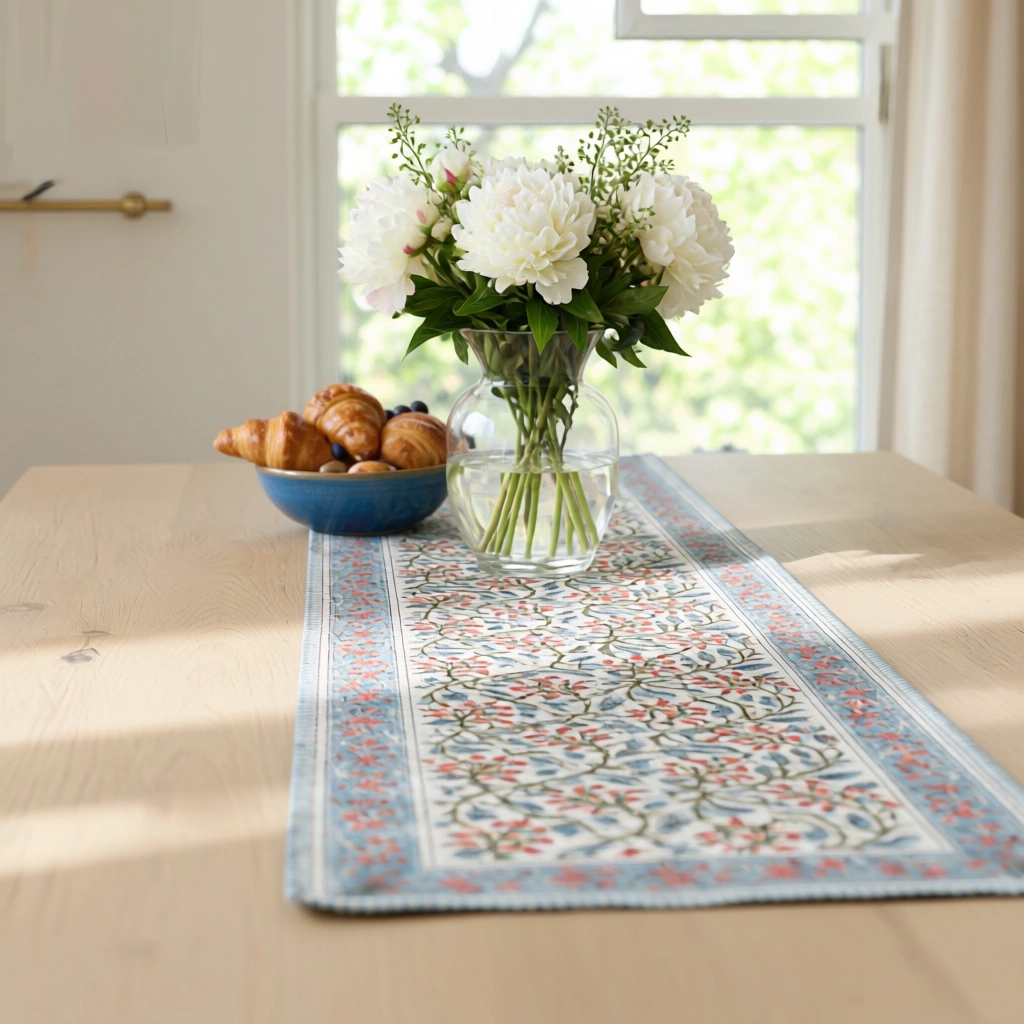 Hand Block Printed Cotton Canvas Table Runner 33x170 cms Berry Pink 106128