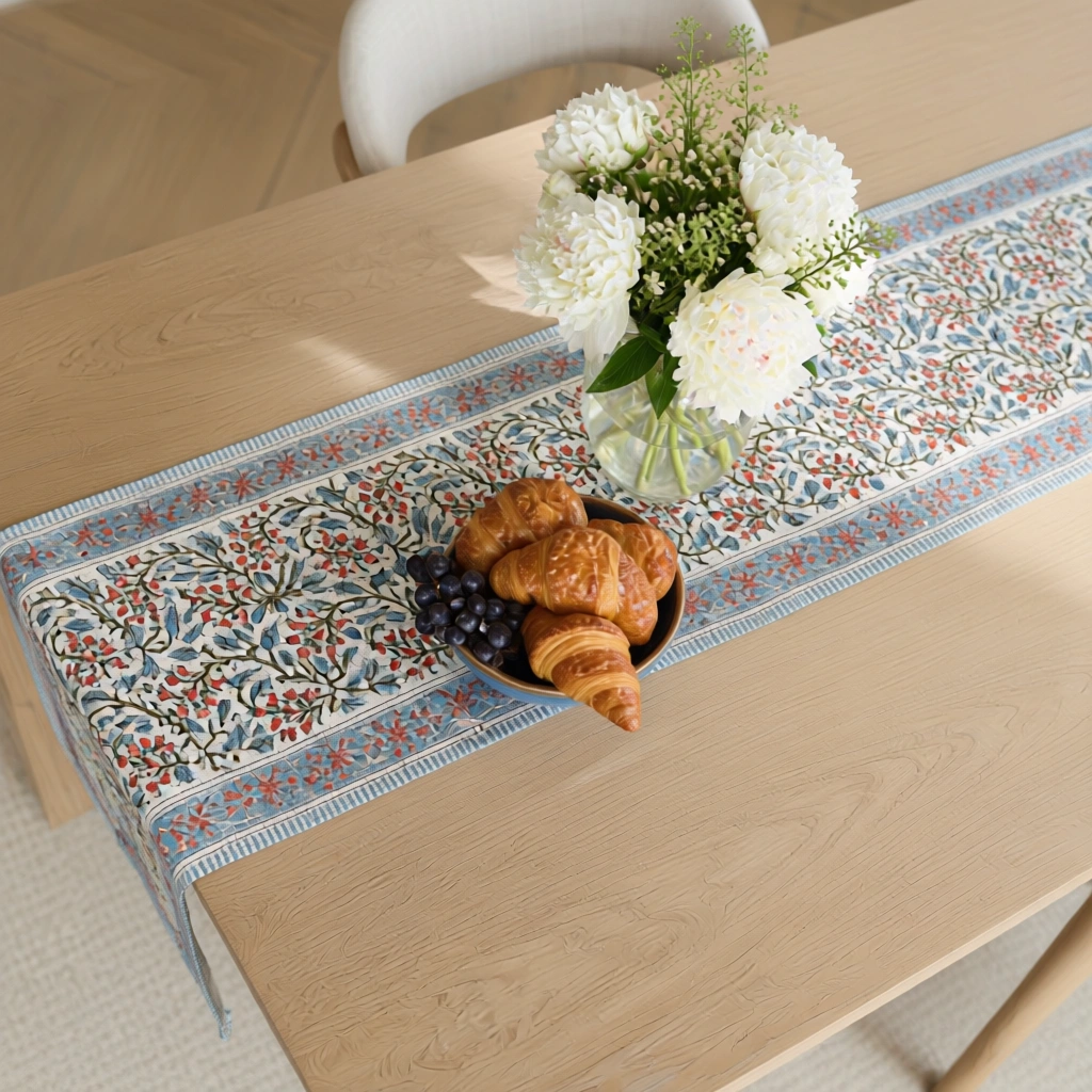 Hand Block Printed Cotton Canvas Table Runner 33x170 cms Berry Pink 106128