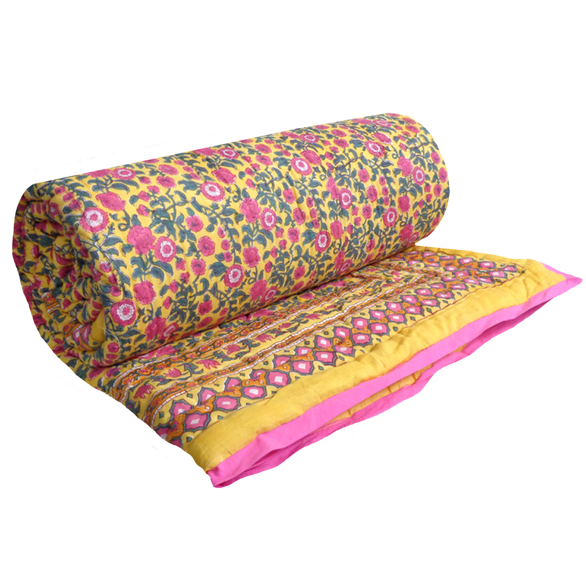 Hand Block Printed Cotton Quilt King Size Bhare Pile Phool 102376