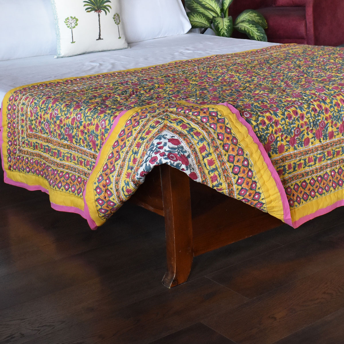 Indian Hand Block Printed Twin Size Quilt Bhare Pile Phool 102376
