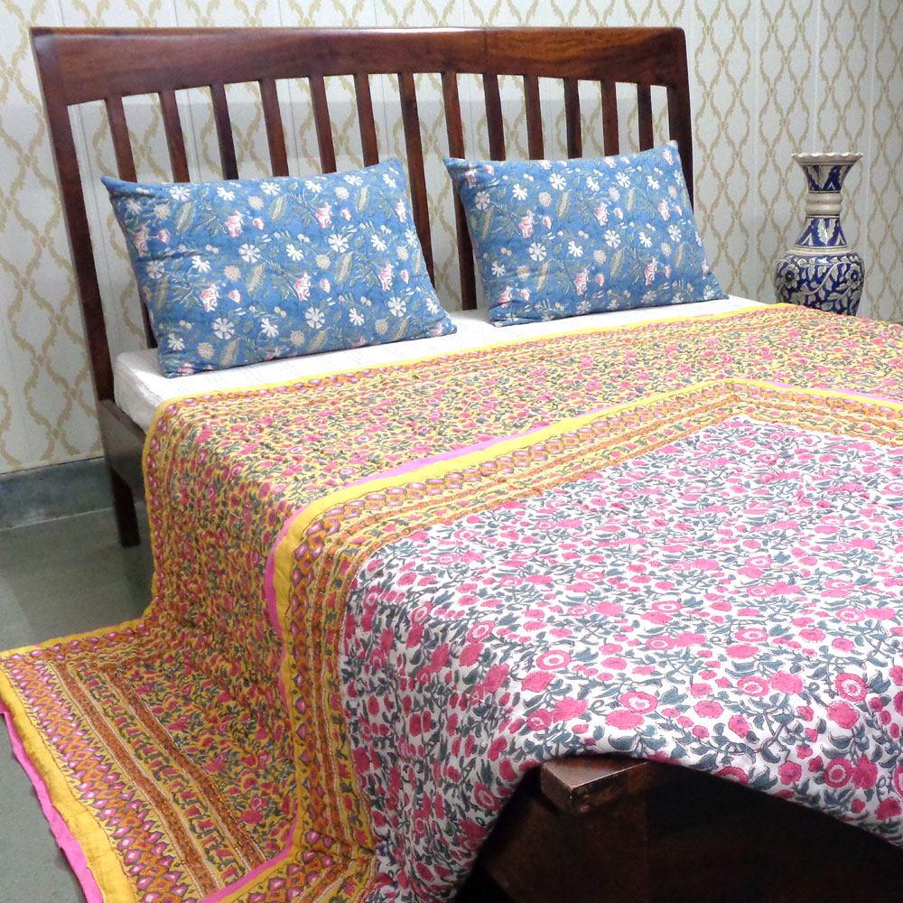 Hand Block Printed Cotton Quilt King Size Bhare Pile Phool 102376