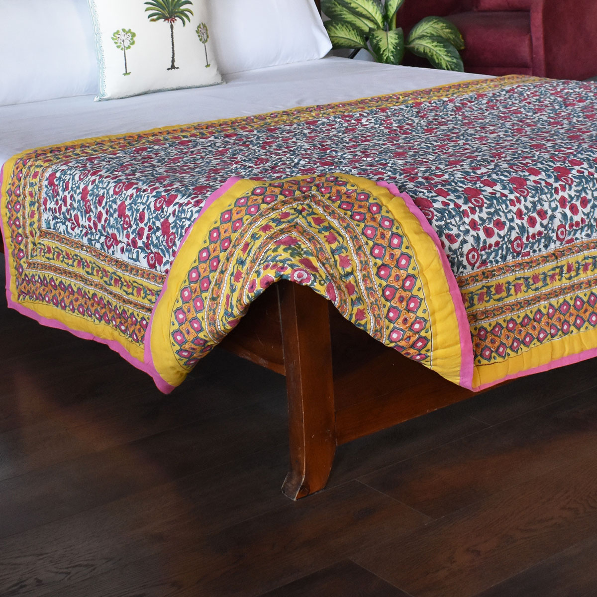 Indian Hand Block Printed Twin Size Quilt Bhare Pile Phool 102376