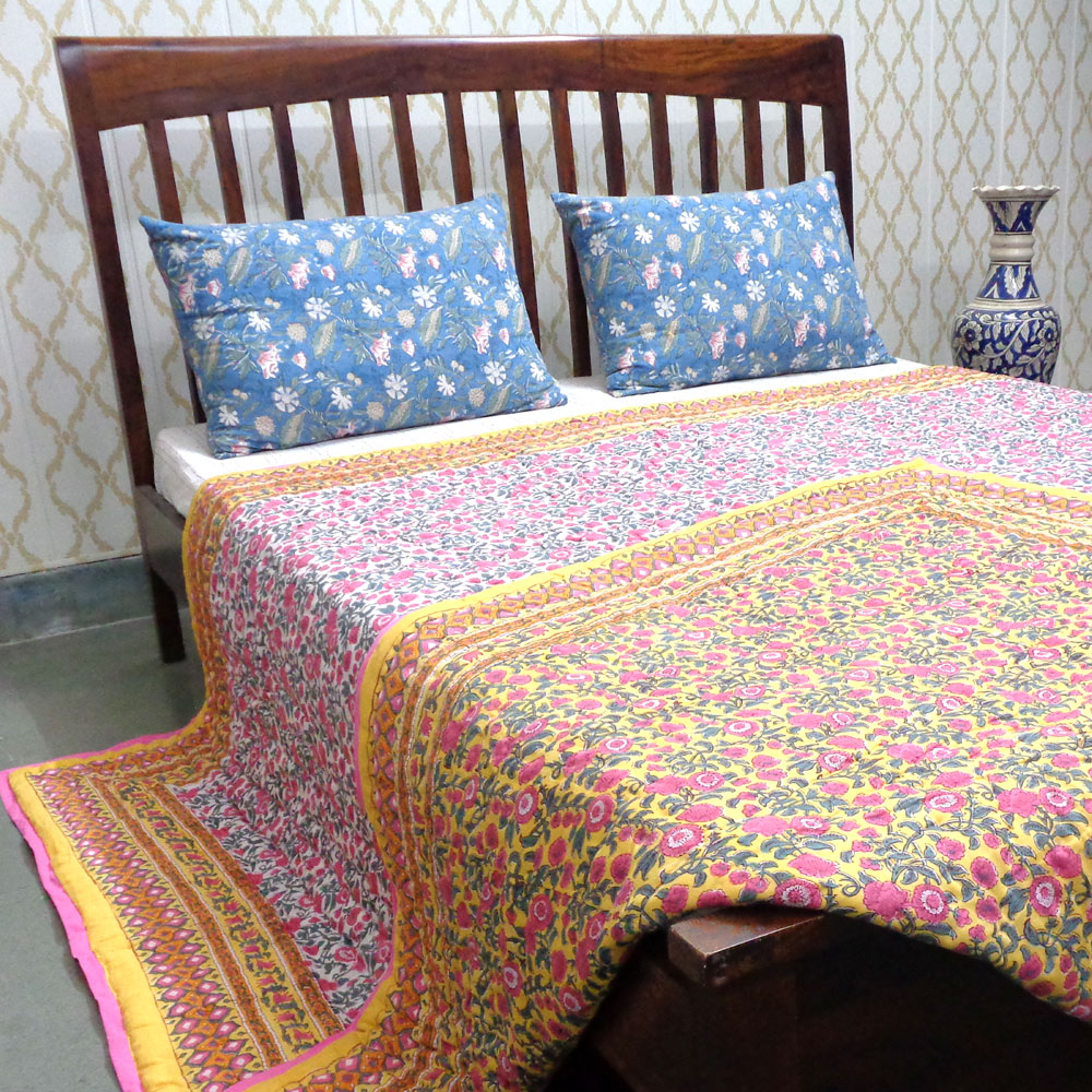 Hand Block Printed Cotton Quilt King Size Bhare Pile Phool 102376