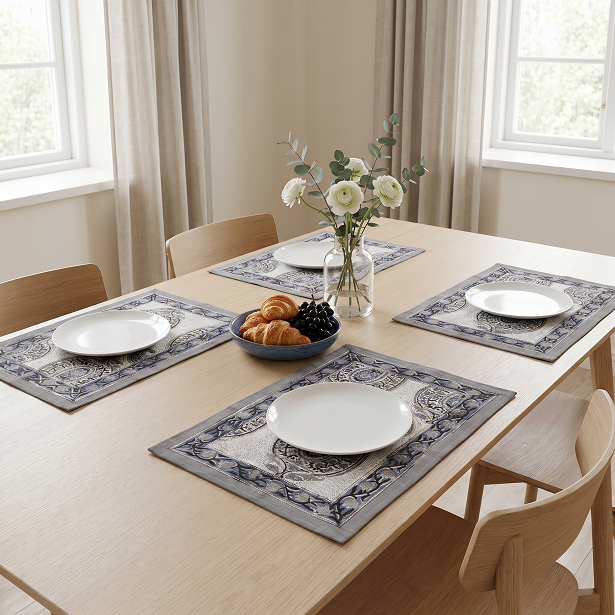 Hand Block Printed Cotton Canvas Table Mat 32x48 cms Set of 2 Table mats Big Paisley Brown 200021