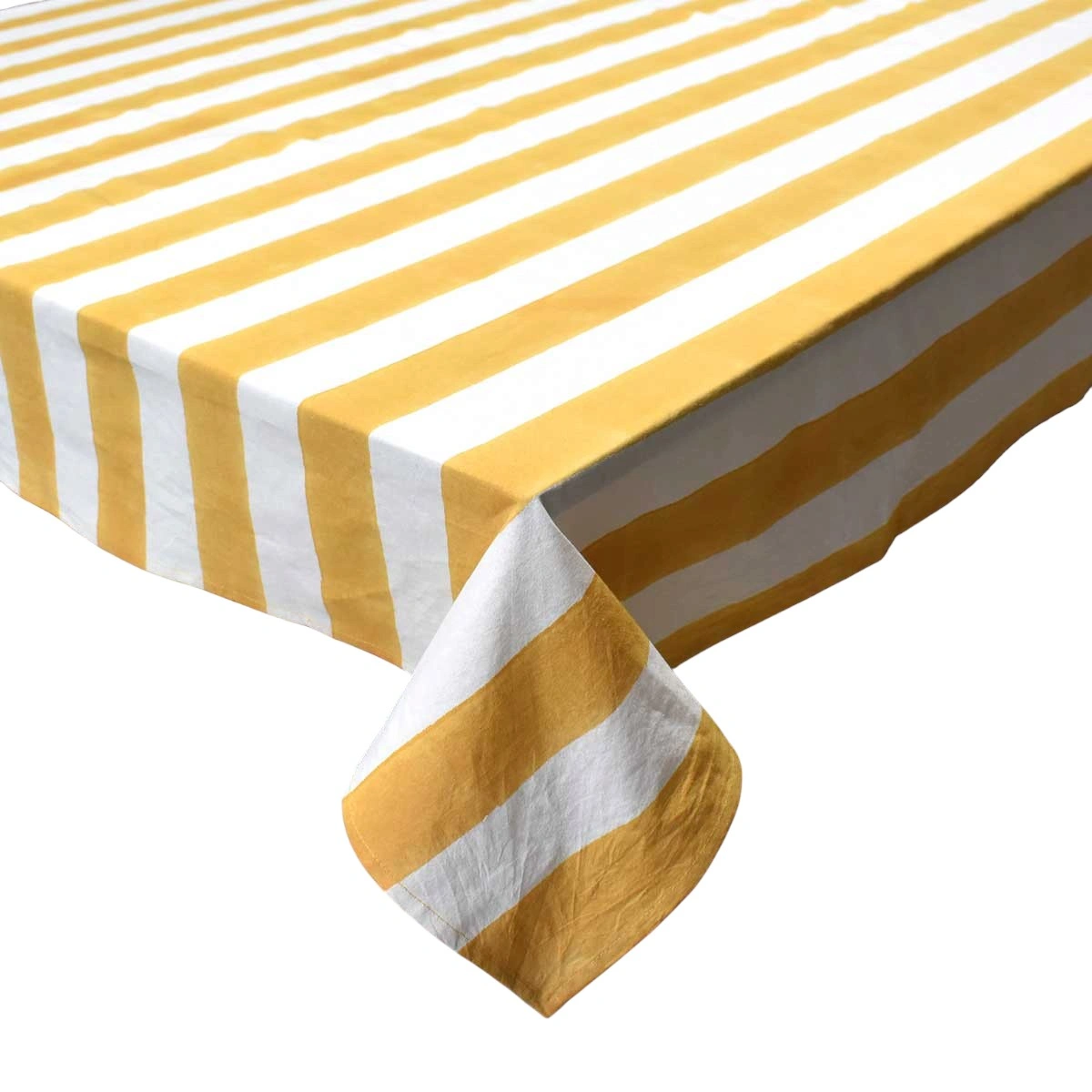 Hand Block Printed Cotton Tablecloth 150x220 cms  Big Stripe Beige 271031