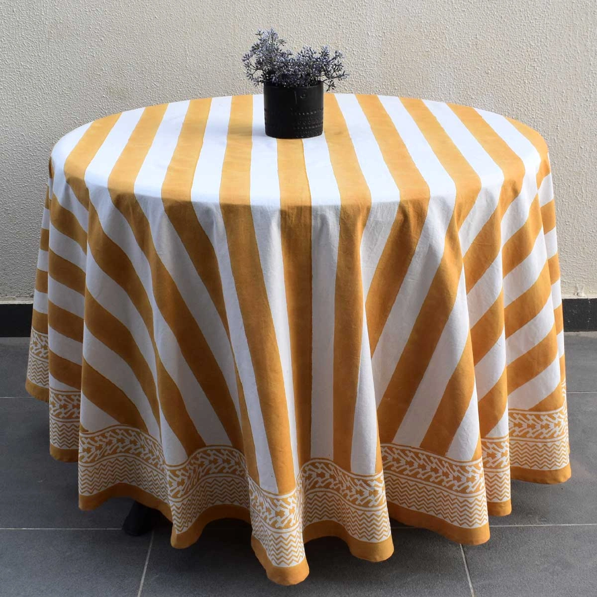 Round 220 cms Cotton French Design Table Cover  Big Stripe Beige 271031