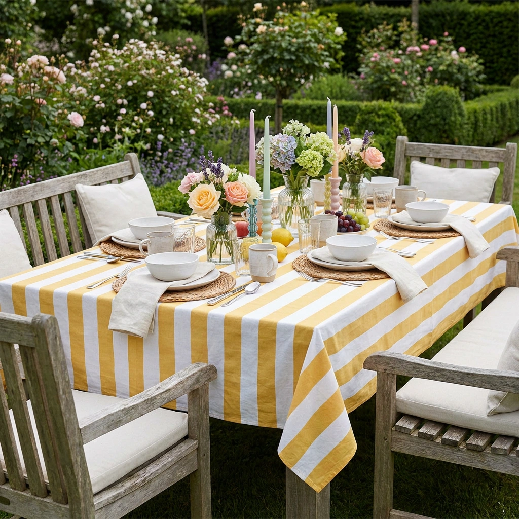 12 Seater Tablecloth  180x340 cms  Big Stripe Beige 271031
