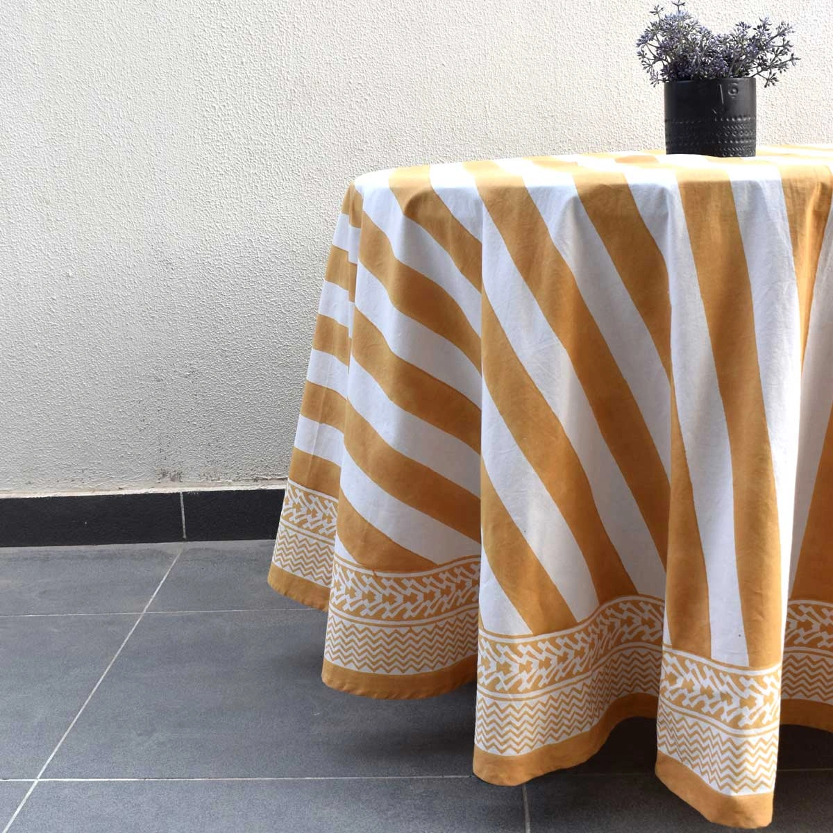 Round 220 cms Cotton French Design Table Cover Big Stripe Beige 271031