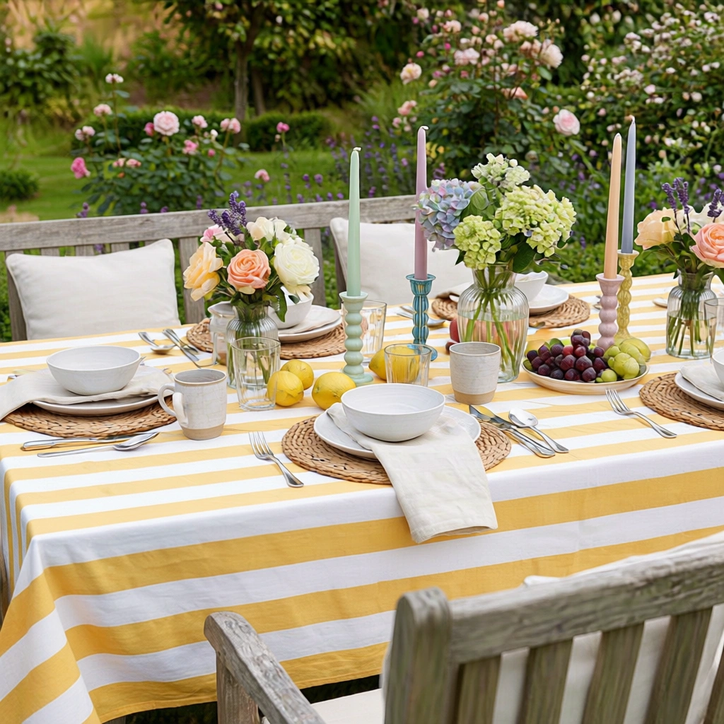 12 Seater Tablecloth 180x340 cms Big Stripe Beige 271031