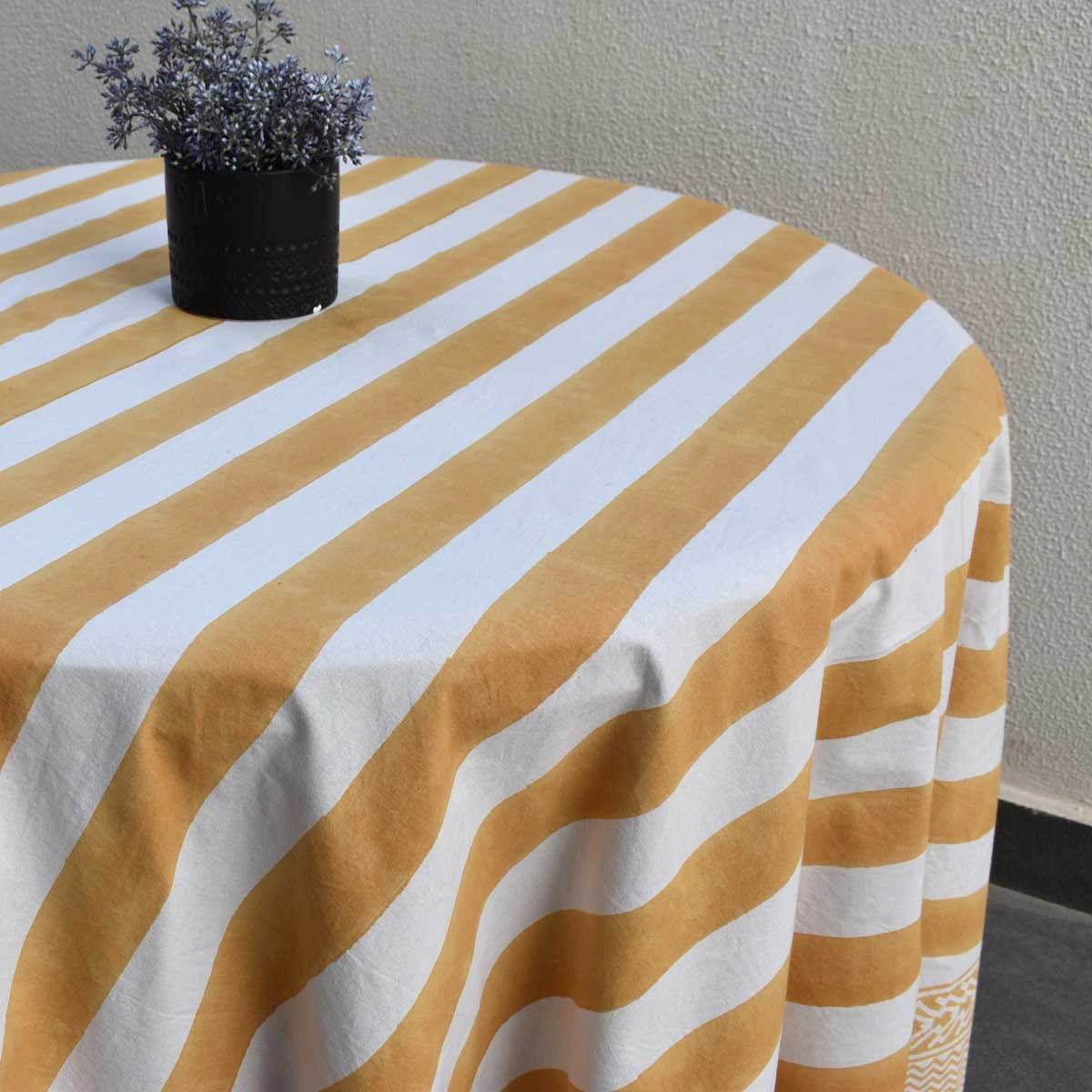 Round 220 cms Cotton French Design Table Cover  Big Stripe Beige 271031