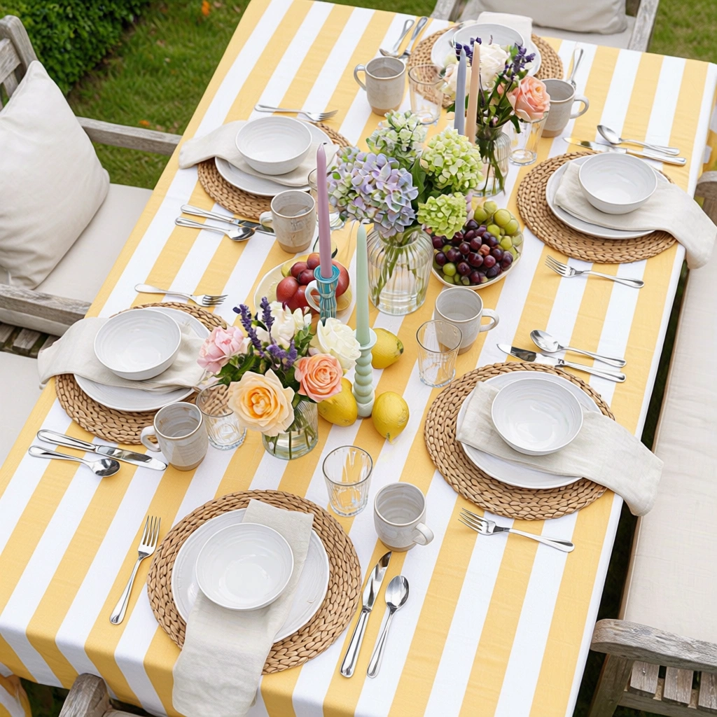 12 Seater Tablecloth 180x340 cms Big Stripe Beige 271031