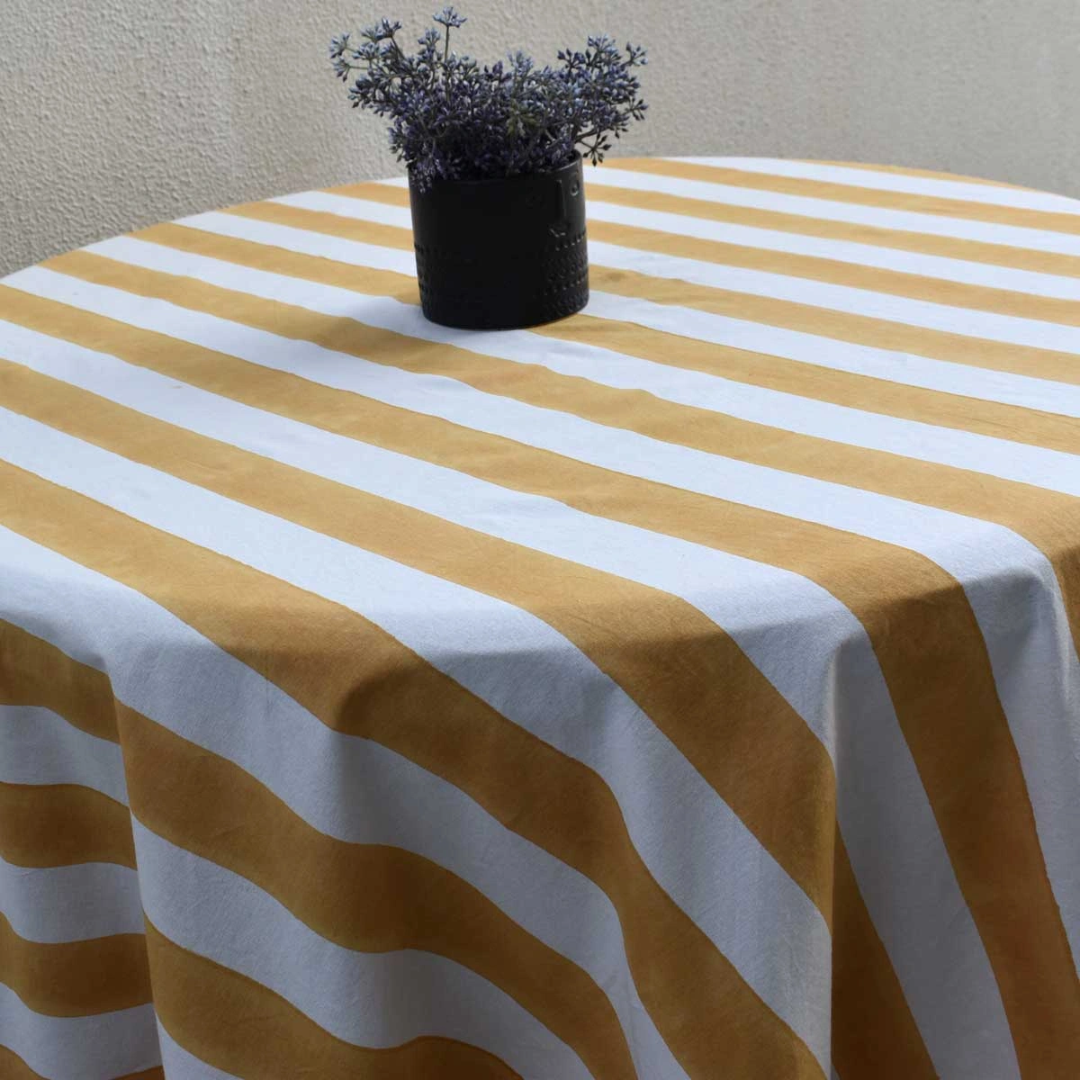 Round 220 cms Cotton French Design Table Cover Big Stripe Beige 271031
