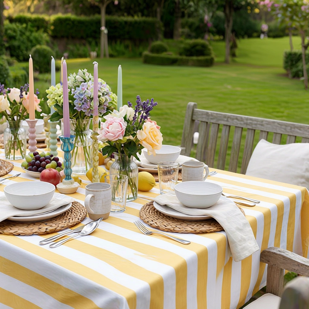 12 Seater Tablecloth  180x340 cms  Big Stripe Beige 271031