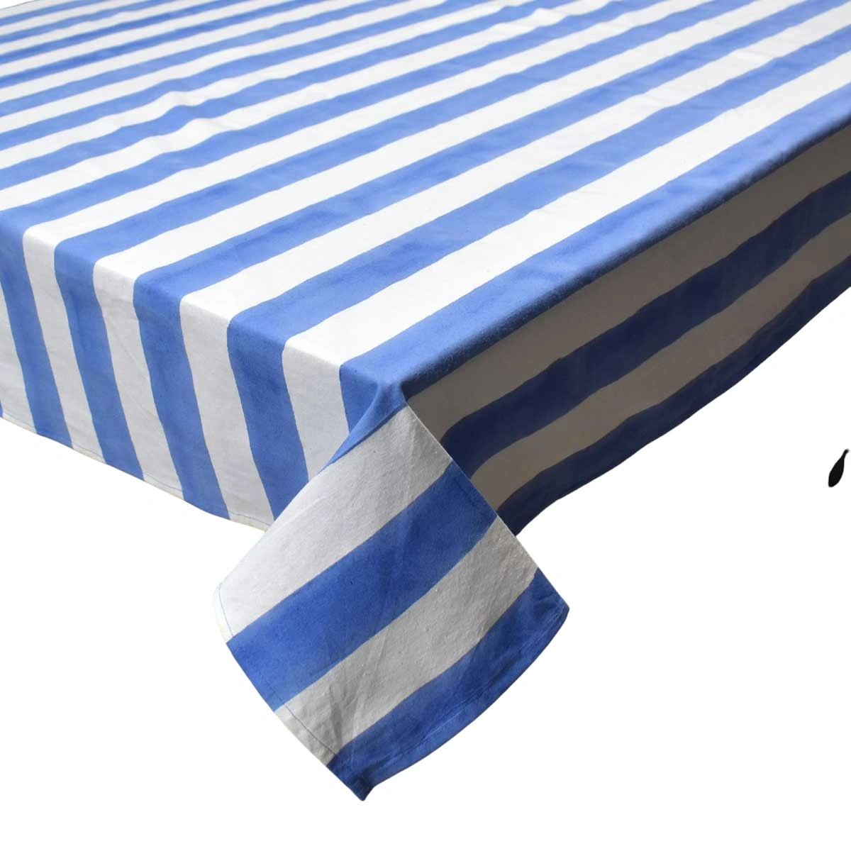 Hand Block Printed Cotton Tablecloth 150x220 cms  Big Stripe Blue 271028