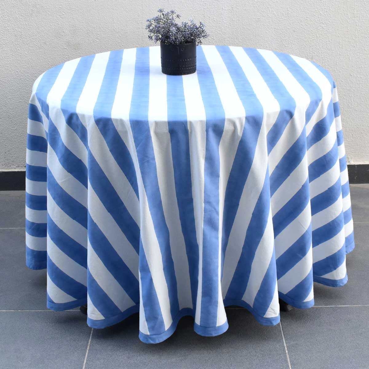 Round 220 cms Cotton French Design Table Cover  Big Stripe Blue 271028