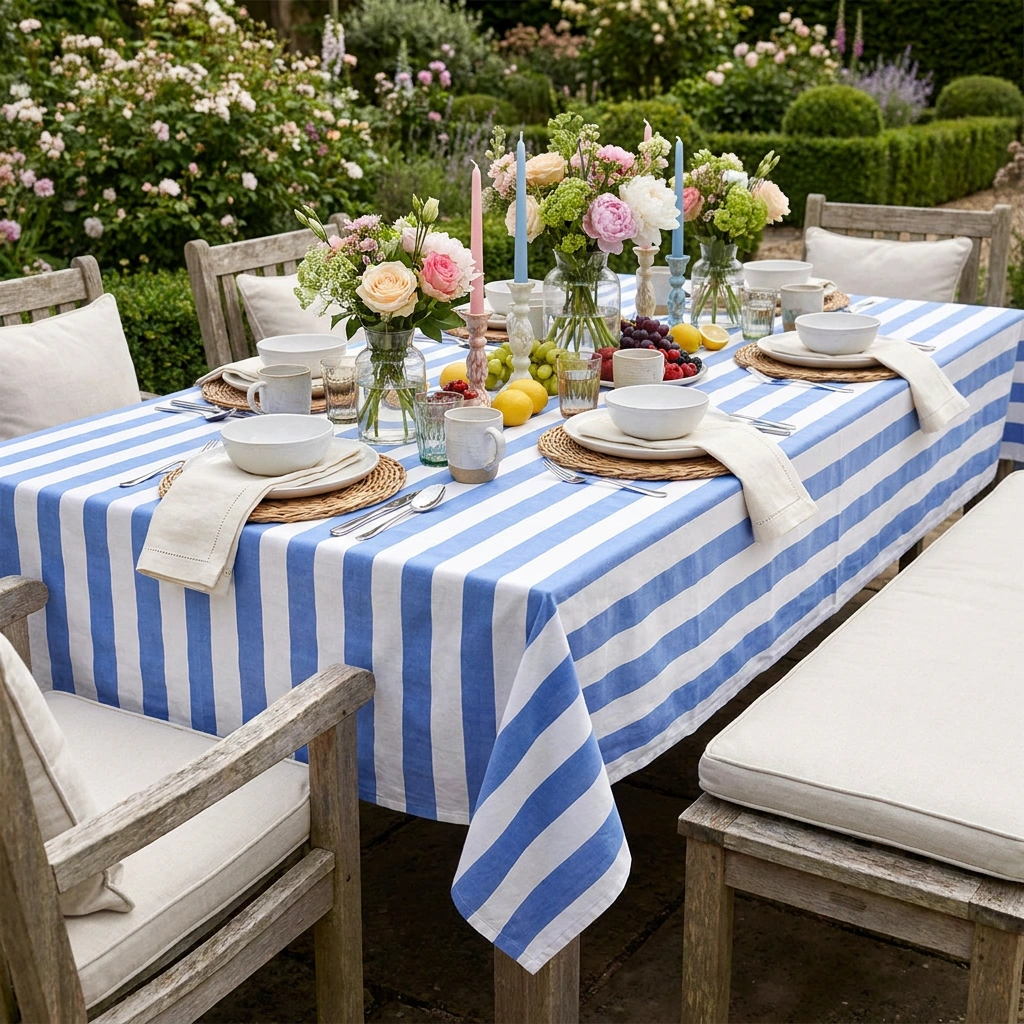 12 Seater Tablecloth  180x340 cms  Big Stripe Blue 271028
