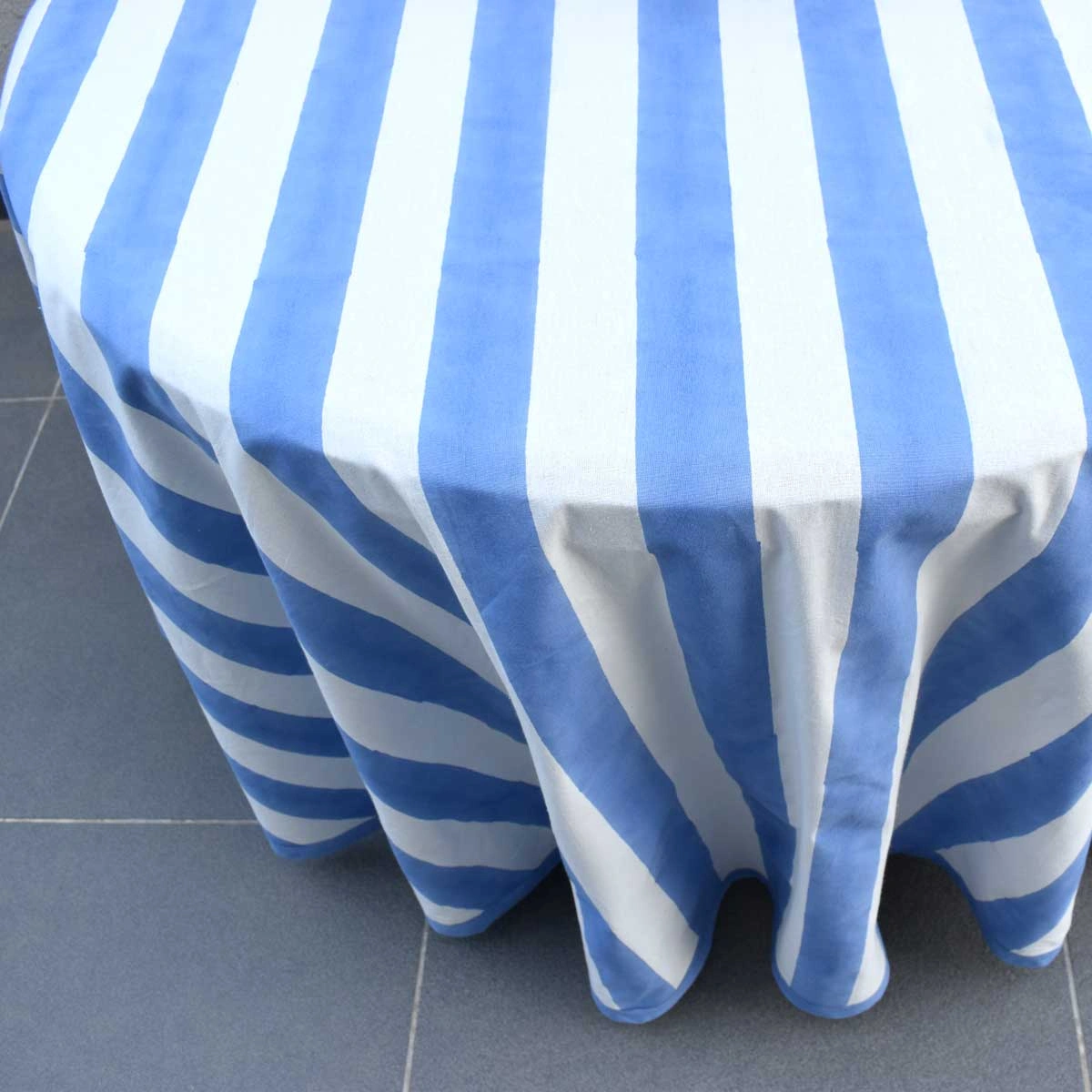 Round 220 cms Cotton French Design Table Cover  Big Stripe Blue 271028