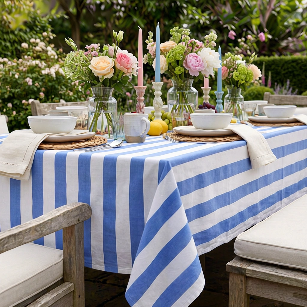 12 Seater Tablecloth  180x340 cms  Big Stripe Blue 271028