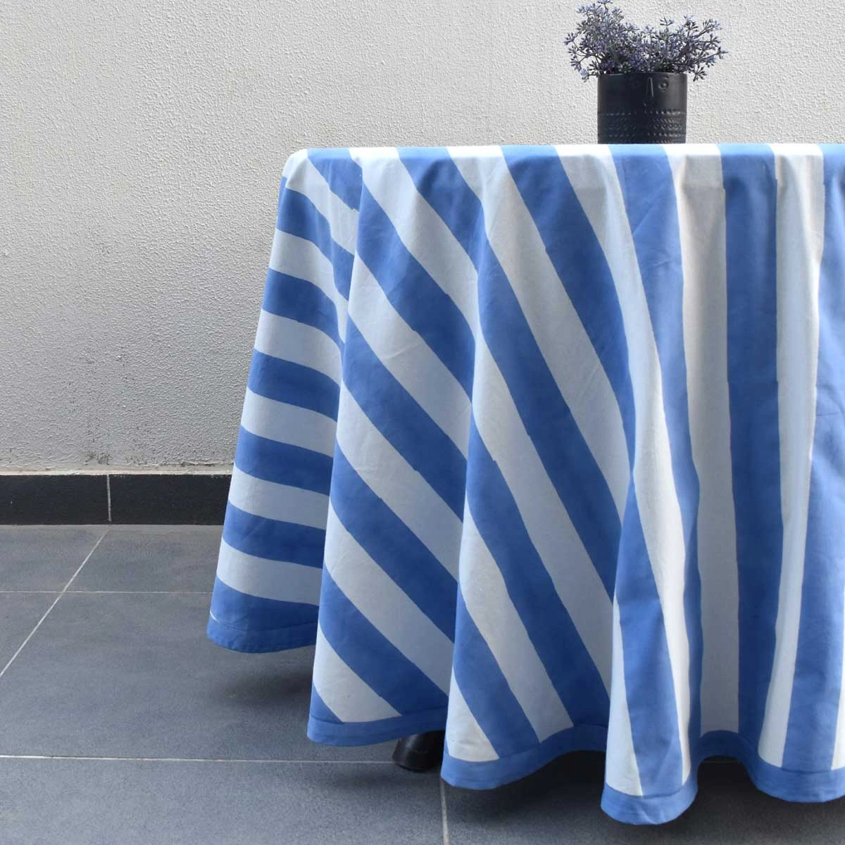 Round 220 cms Cotton French Design Table Cover  Big Stripe Blue 271028
