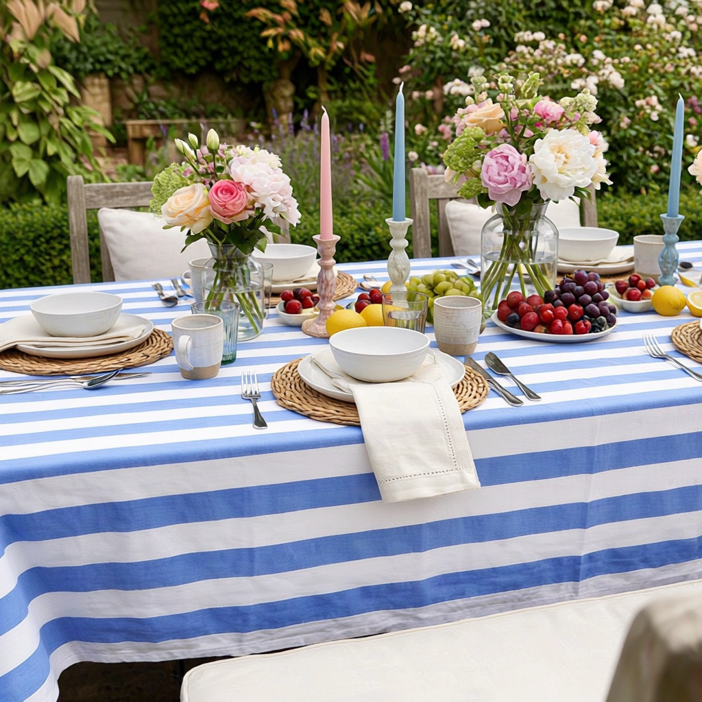 10 Seater Tablecloth 180x270 cms Big Stripe Blue 271028