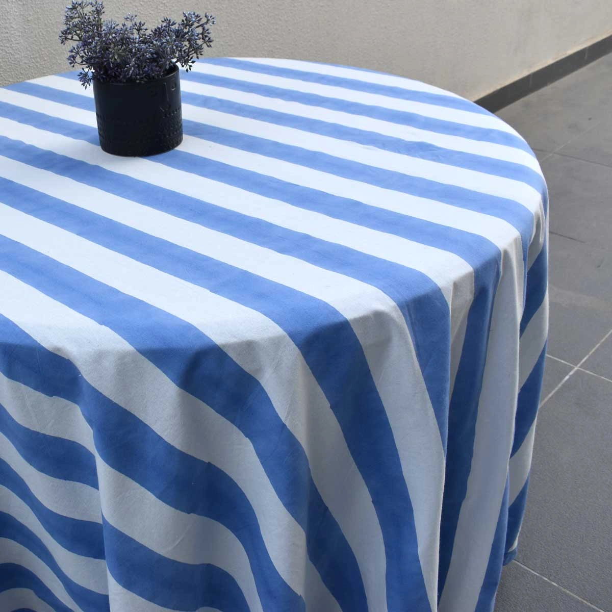 Round 220 cms Cotton French Design Table Cover  Big Stripe Blue 271028