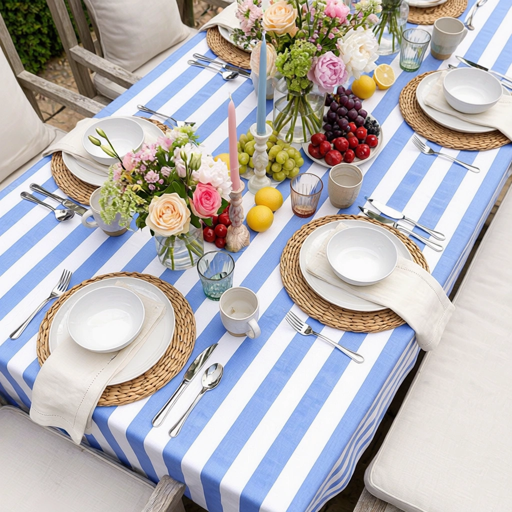 12 Seater Tablecloth 180x340 cms Big Stripe Blue 271028