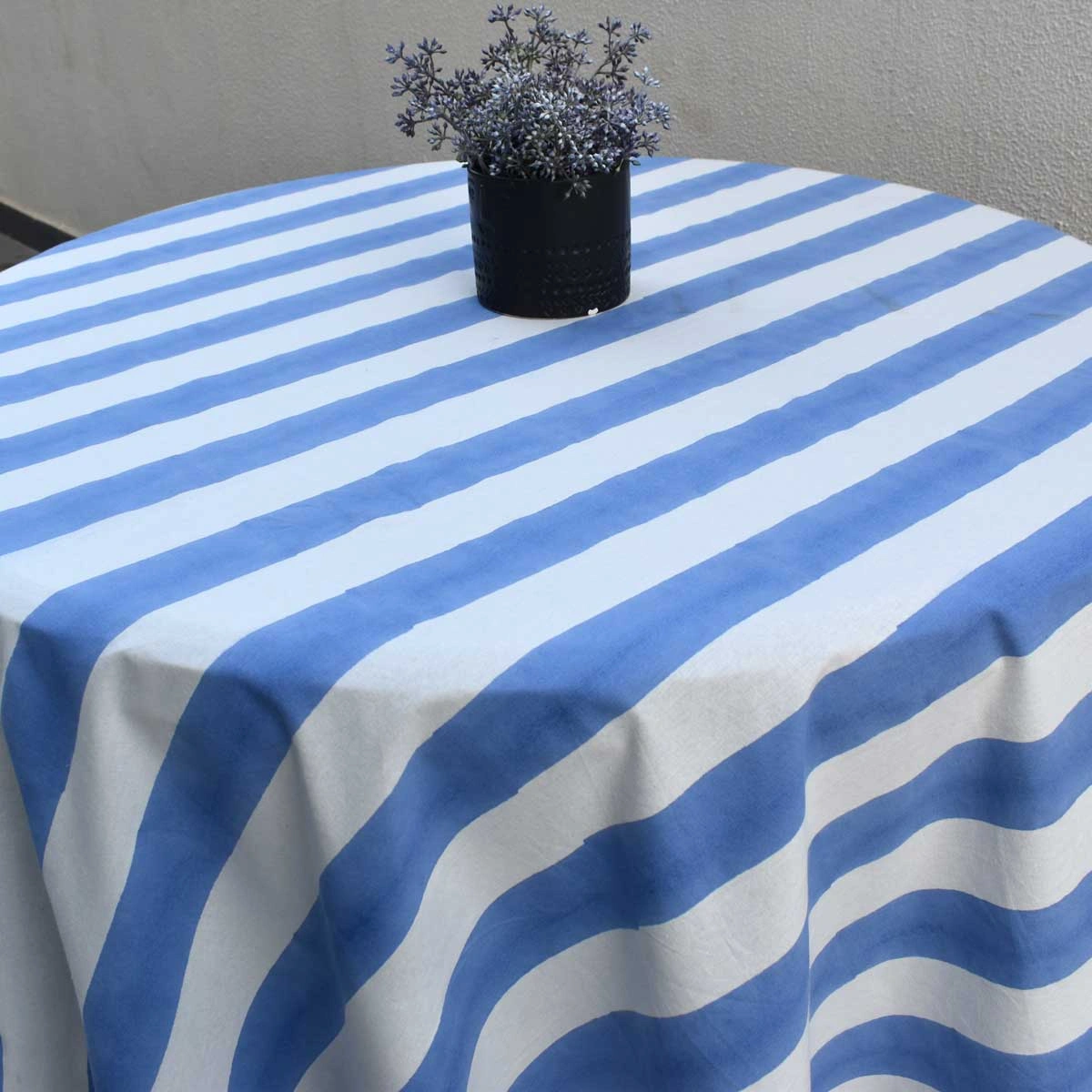 Round 220 cms Cotton French Design Table Cover  Big Stripe Blue 271028