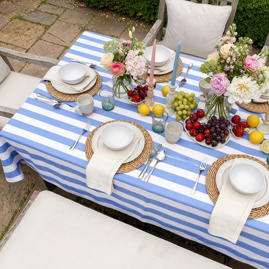 12 Seater Tablecloth 180x340 cms Big Stripe Blue 271028
