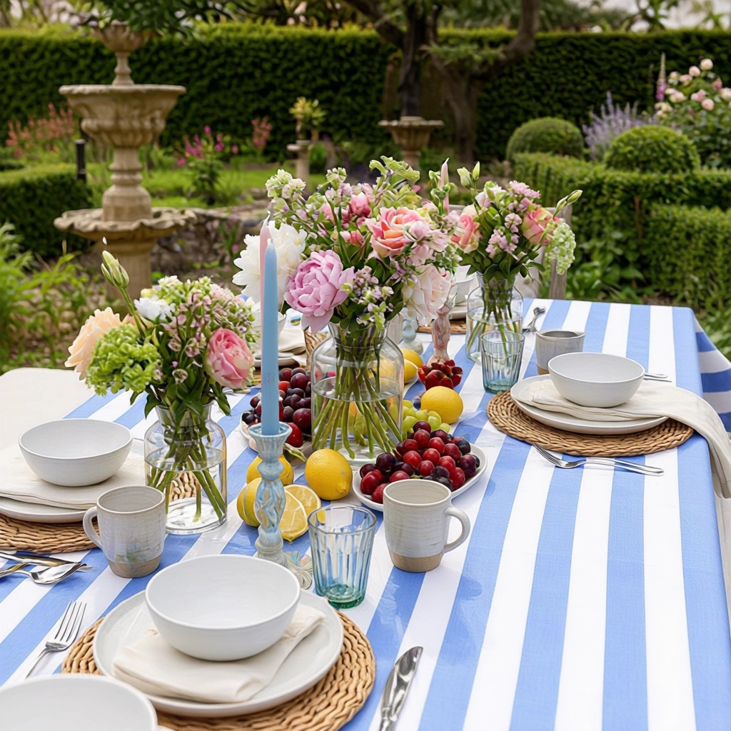 10 Seater Tablecloth 180x270 cms Big Stripe Blue 271028