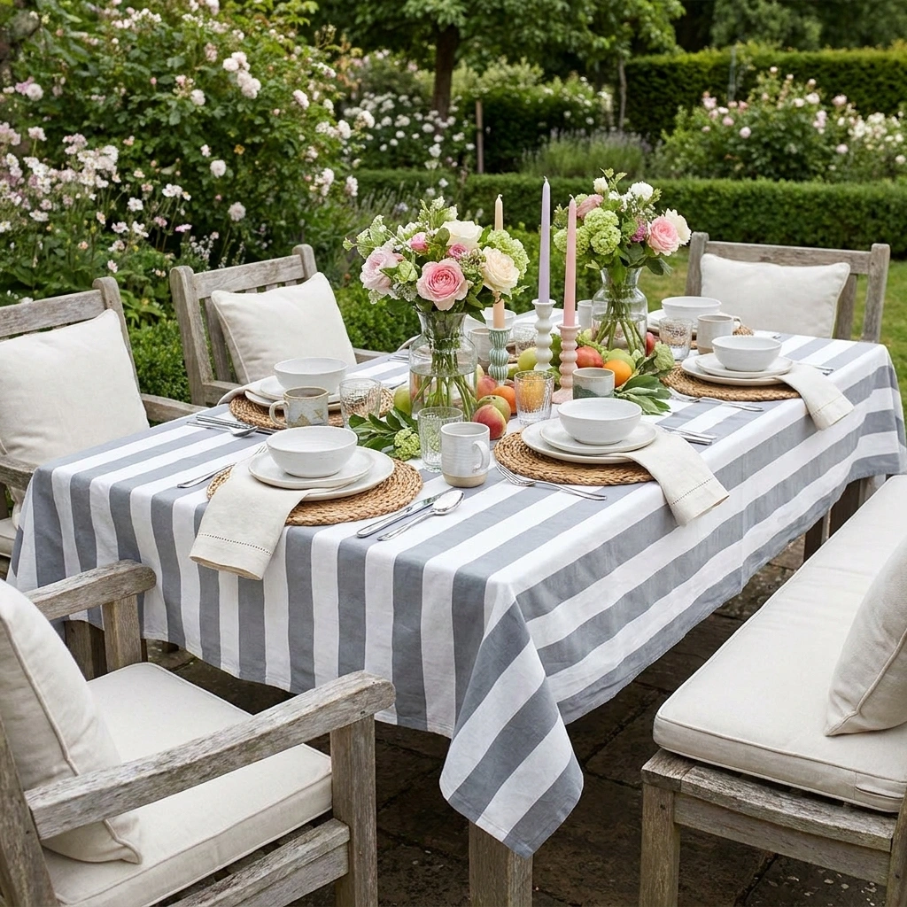 10 Seater Tablecloth 180x270 cms  Big Stripe Grey 271029