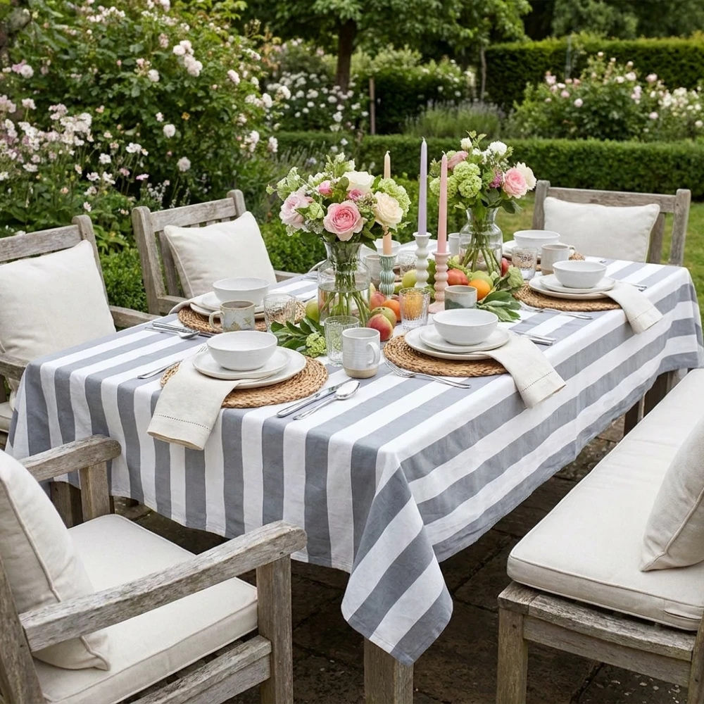 Image of 10 Seater Tablecloth 180x270 cms | Big Stripe Grey 271029
