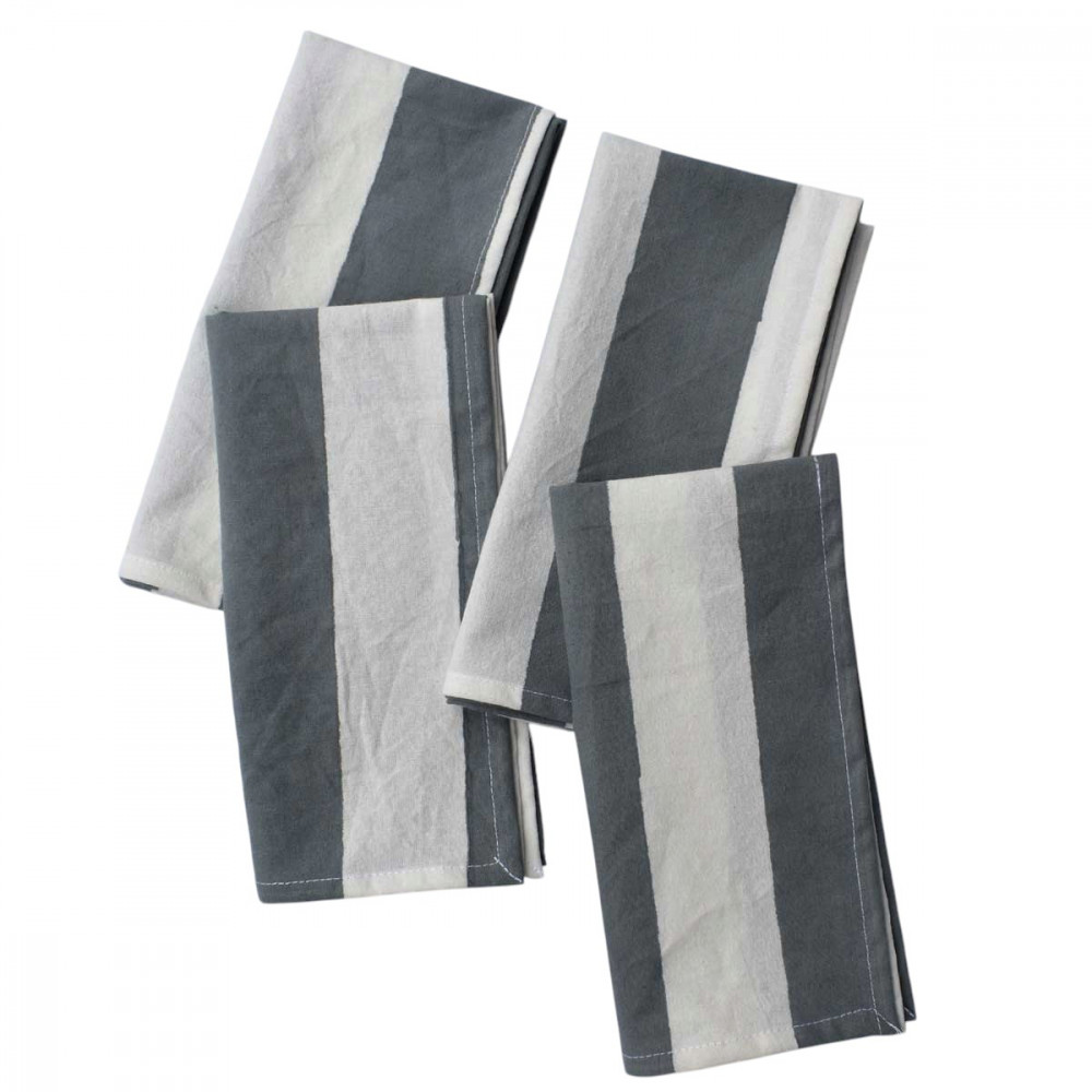 Image of Big Stripe Grey 271029 Block Print Cotton Napkins, Set of 4 (45 x 45 cm)