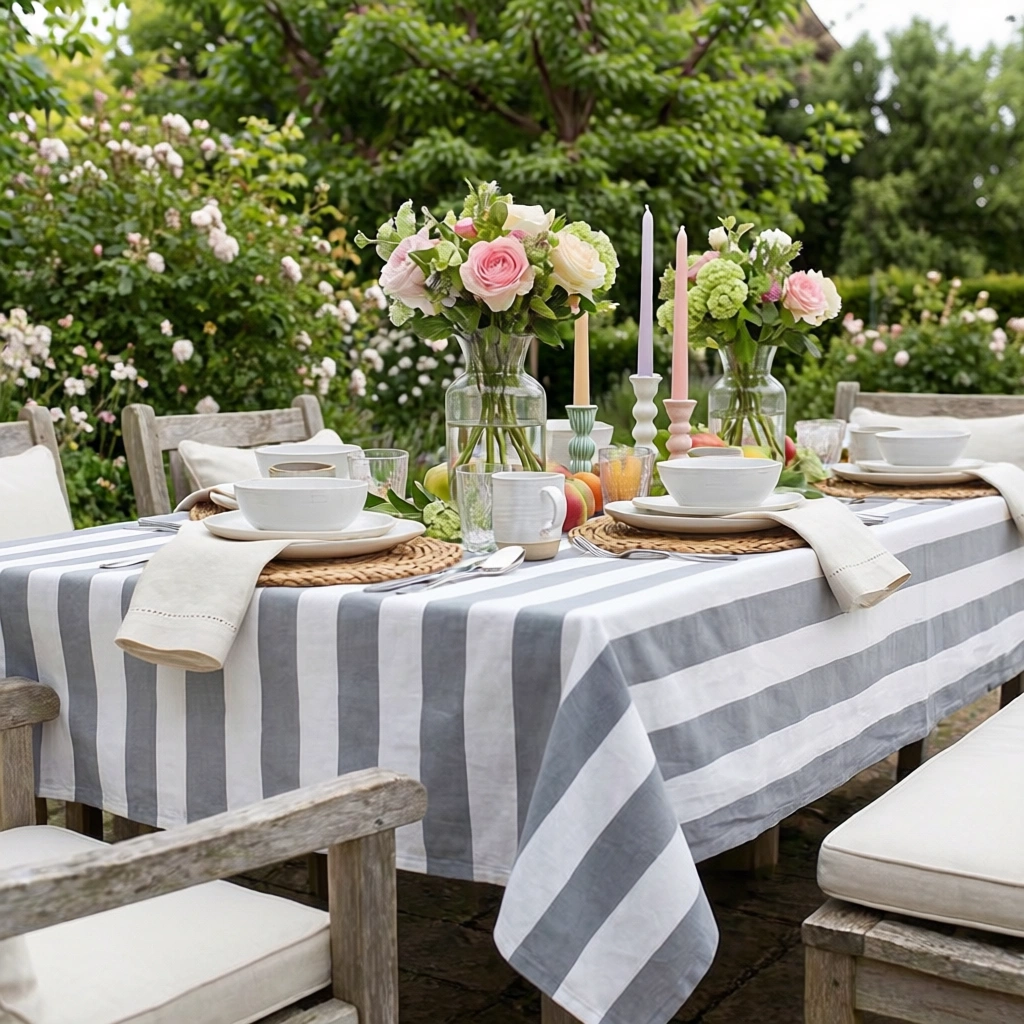 12 Seater Tablecloth 180x340 cms Big Stripe Grey 271029