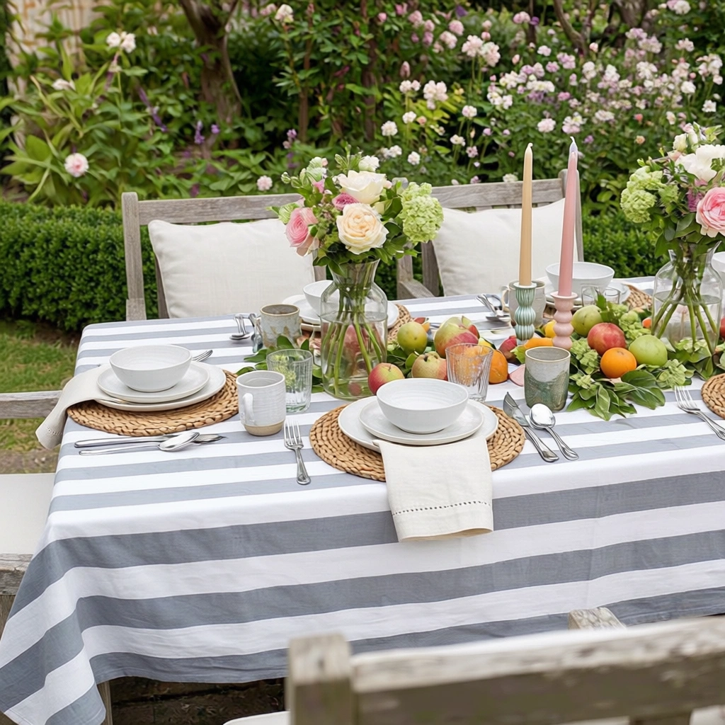 12 Seater Tablecloth  180x340 cms  Big Stripe Grey 271029