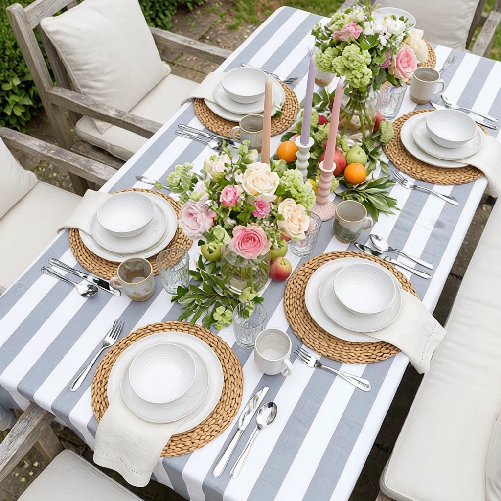12 Seater Tablecloth  180x340 cms  Big Stripe Grey 271029