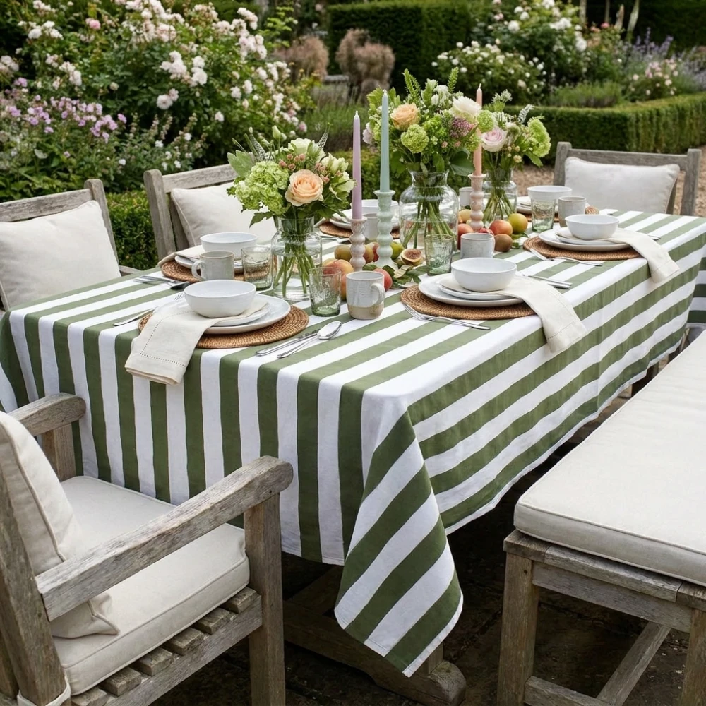 Image of 12 Seater Tablecloth – 180x340 cms | Big Stripe Olive Green 271027