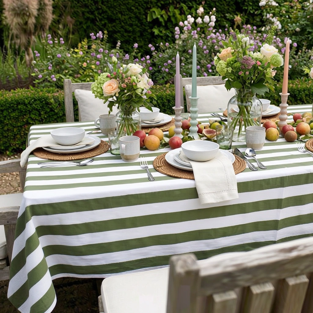 10 Seater Tablecloth 180x270 cms  Big Stripe Olive Green 271027