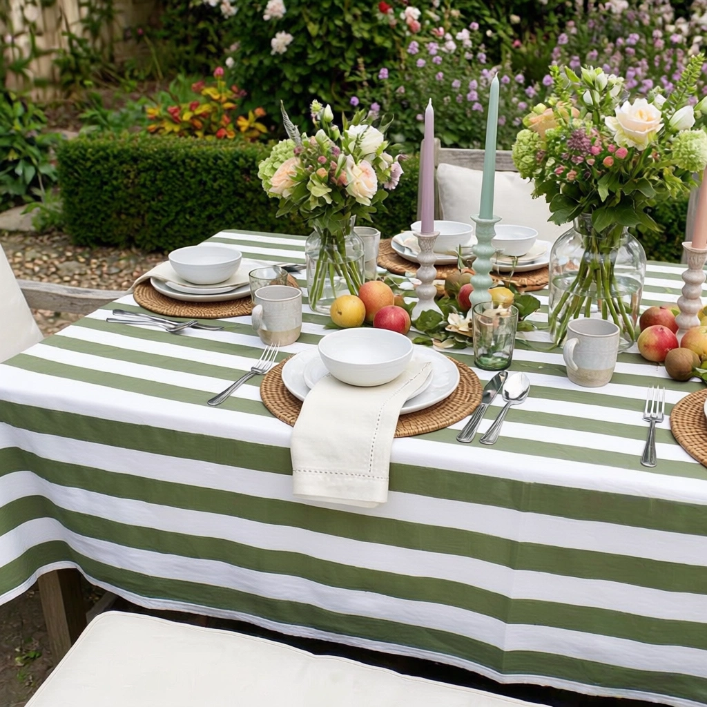 10 Seater Tablecloth 180x270 cms Big Stripe Olive Green 271027