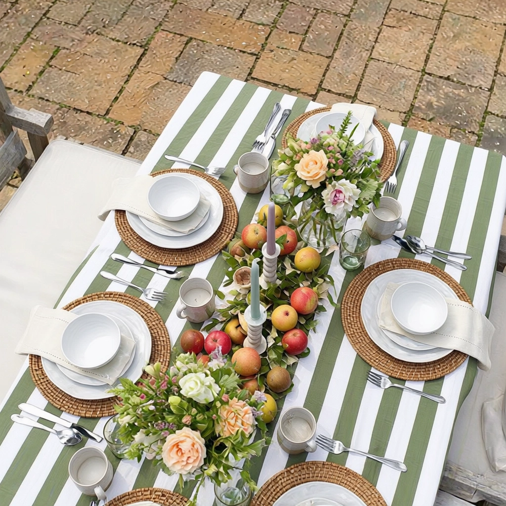 12 Seater Tablecloth 180x340 cms Big Stripe Olive Green 271027