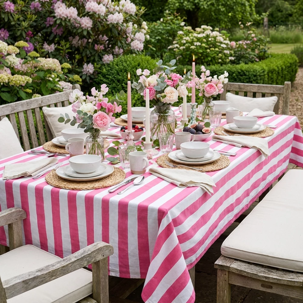 Image of 10 Seater Tablecloth 180x270 cms | Big Stripe Pink 271032