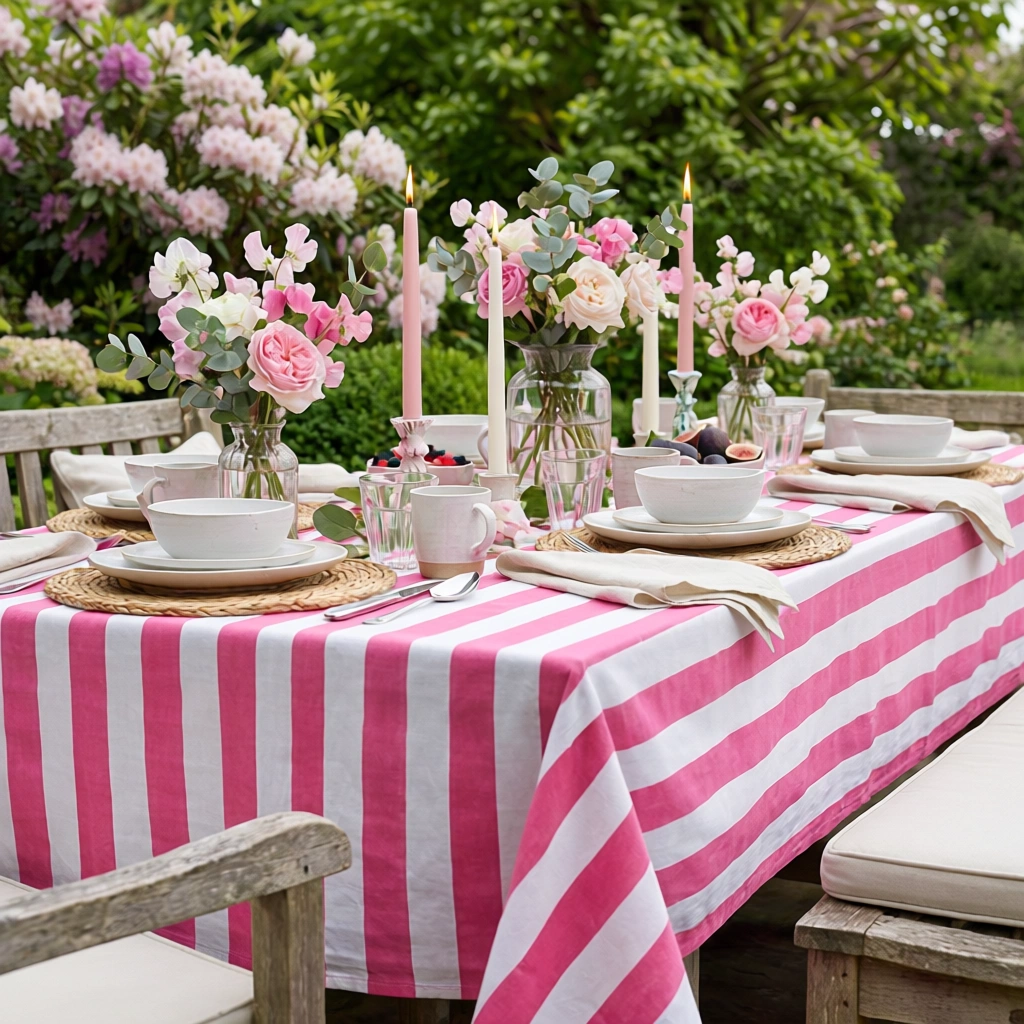 12 Seater Tablecloth 180x340 cms Big Stripe Pink 271032