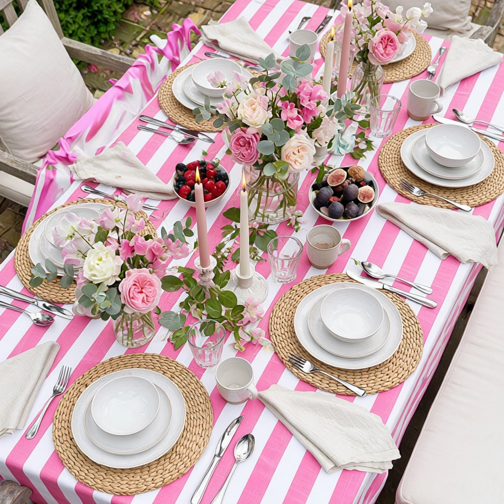 12 Seater Tablecloth  180x340 cms  Big Stripe Pink 271032
