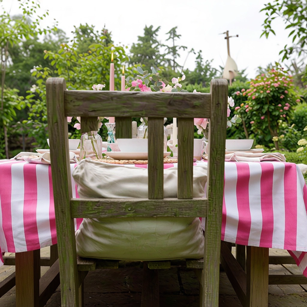 Hand Block Printed Cotton Tablecloth 150x220 cms  Big Stripe Pink 271032